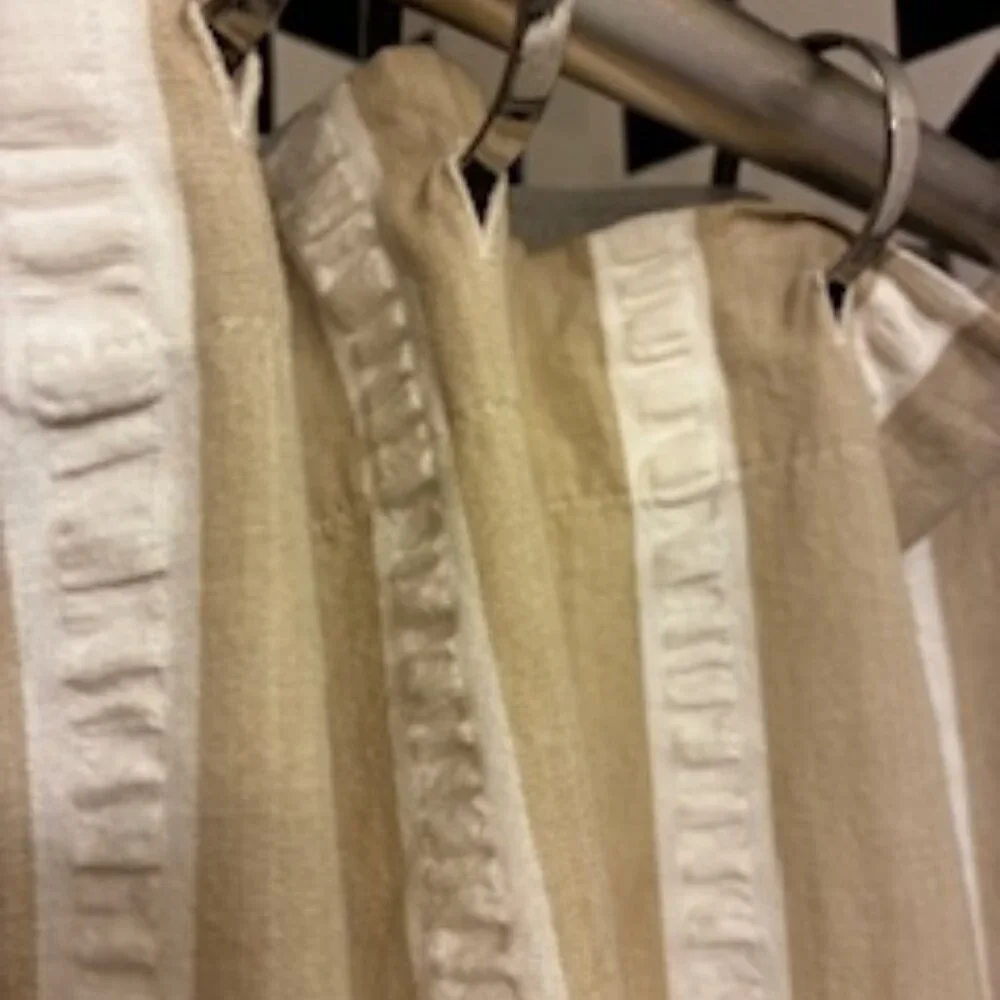 Crate & Barrel Shower Curtain in Taupe and White Stripe, 100% Cotton, 72